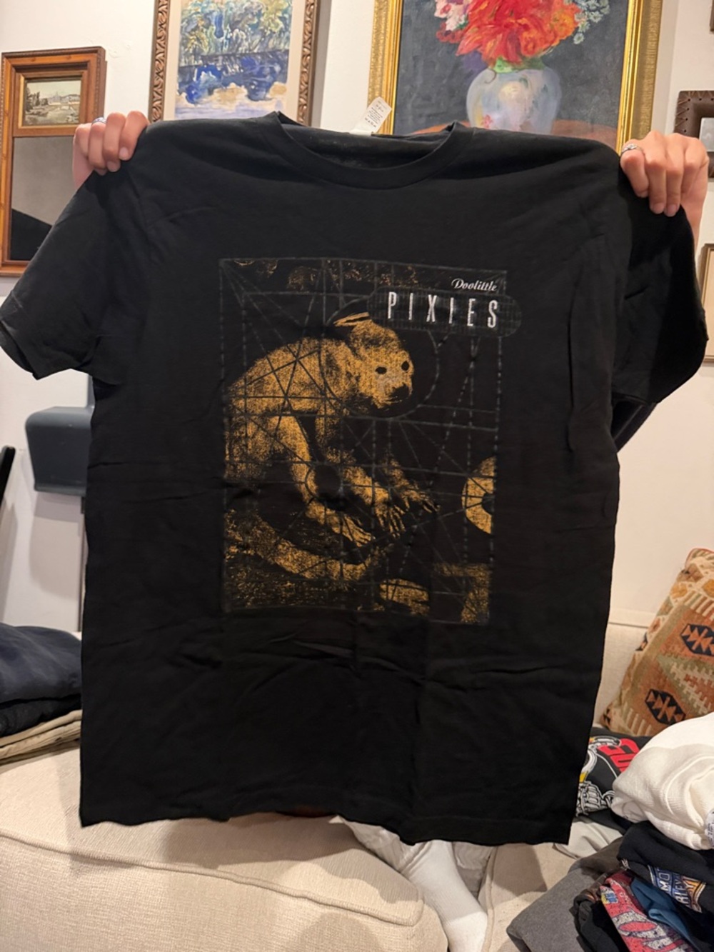Pixi Black Tee with Gold Graphic Bear Design